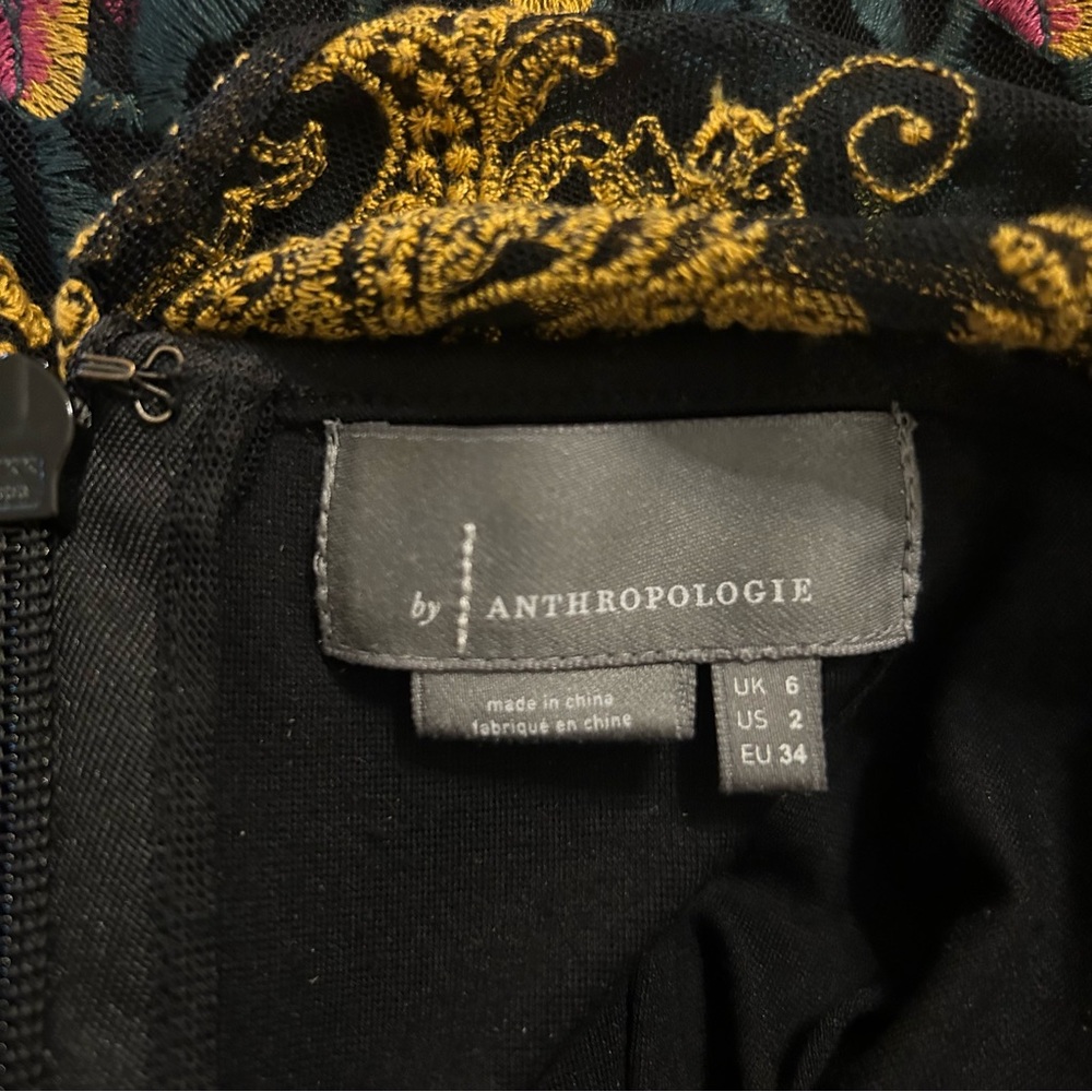 Anthropologie Black & Mustard Floral Lace Midi Dress with Pink Accents - Picture 7 of 10